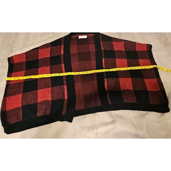 Pink Lily Size S Buffalo Plaid Short Sleeve Oversized Cardigan Sweater Red - Picture 7 of 7